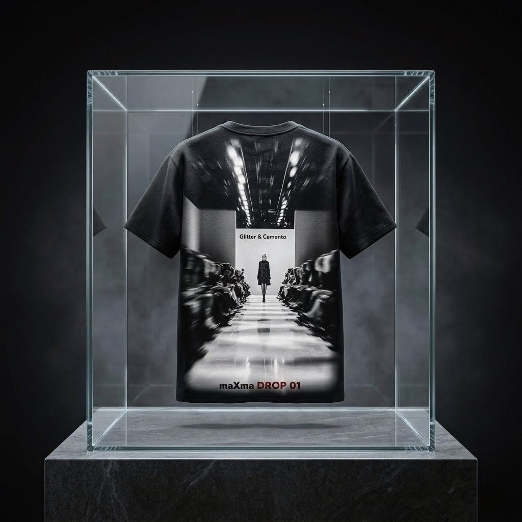 T-Shirt nera Premium  maXma- DROP 01 Limited Edition con stampa posteriore inspirata alla Milano fashion.